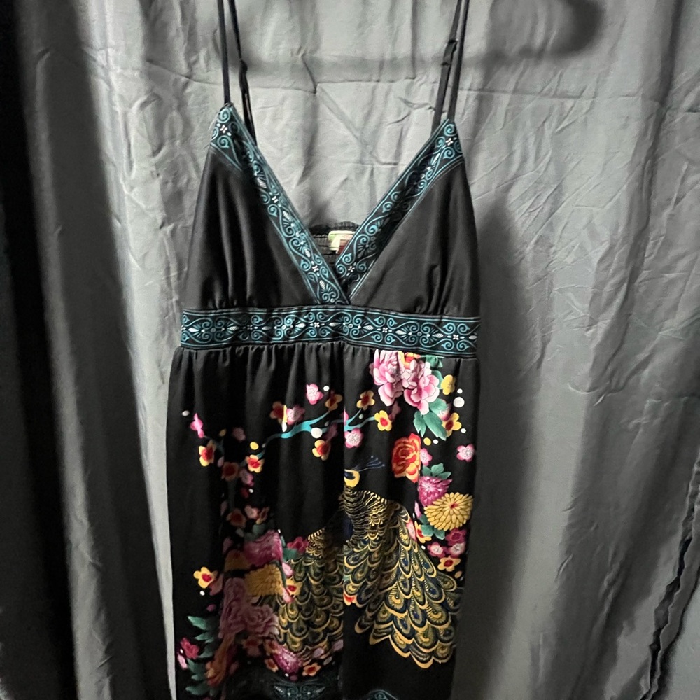 Floral Peacock Black Dress